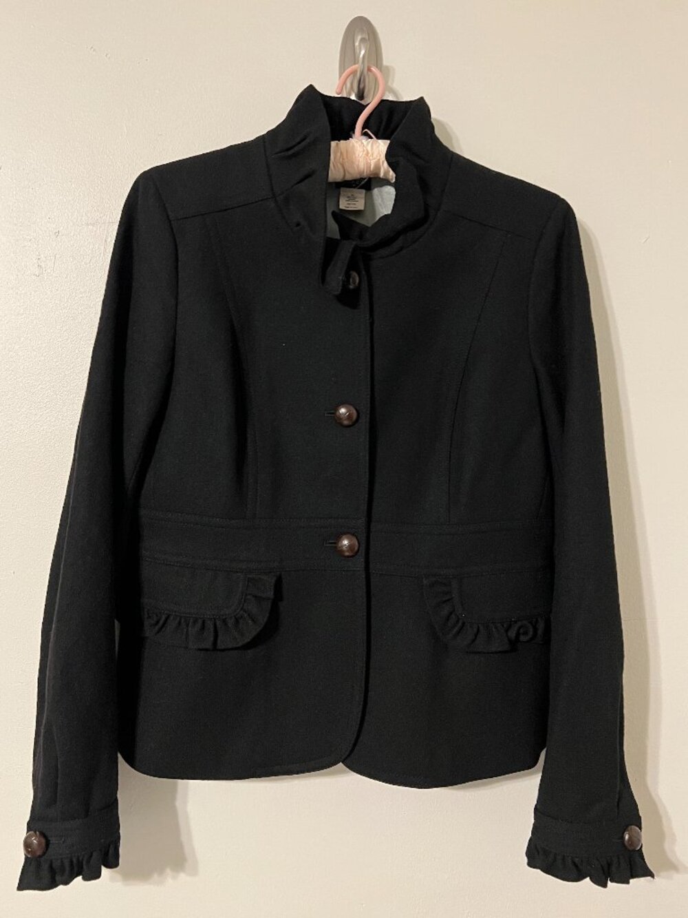 J CREW FACTORY RUFFLE EDGE WOOL BLEND BLAZER
